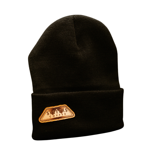Black Knit Beanie with Leather Patch